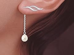 Silver Pearls Ear Pin Earring Dangle Set