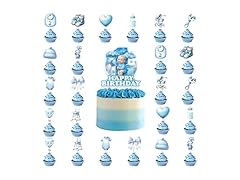 24 PCS Shower Blue One Year Old Boy Cupcake Toppers 