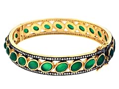 18K Gold-Plated SS Green Agate Semi-Precious Gemstone Bangle
