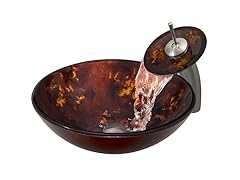 VIGO Brown & Gold Fusion Glass Vessel Sink & Waterfall Faucet Set