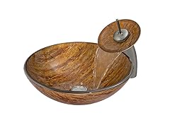 VIGO Amber Sunset Glass Vessel Sink & Waterfall Faucet Set in Brushed Nickel