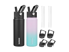 BJPKPK 2 Pack Insulated Water Bottles with Straw Lids, 22oz 