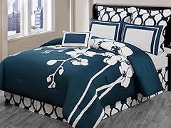 April Orchid Flower 6pc Reversible Oversized Comforter Set - Indigo