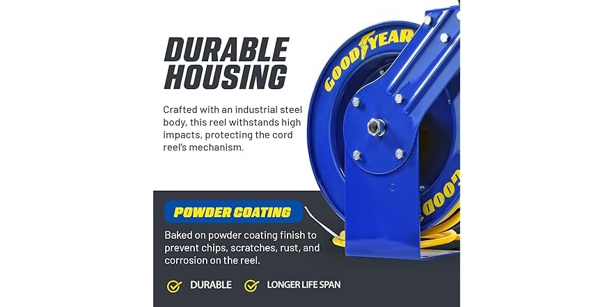Enrouleur de câble Électrique extension rétractable, 15 m, 1000 W