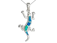 Sterling Silver Rhodium Created Opal Lizard 18" DC