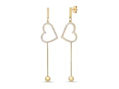 18K Gold CZ Heart Drop Earrings