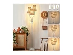 Bairth  Boho Floor Lamp, Farmhouse Rattan 3-Light