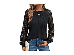 Women’s Pleated Lace Long Sleeve Top