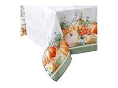 Threadmade Pumpkin Harvest Vine Double Border Tablecloth, Multicolor - 60" W x 84" L