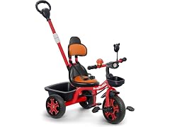 Kids Tricycle w/ Push Bar Storage Basket- Choose Color