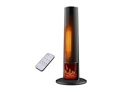 Rellytech Tower space heater with fireplace - Electric Space Heater Large Room with 3D Flame, Portable Tower Space Heaters for Office, Bedroom, 2 Modes, Thermostat, Tip-over Protection, Oscillation (Open Box)