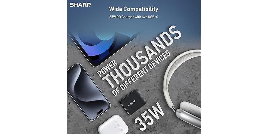 Sharp GaN Dual Port Foldable 35W USB-C Charger