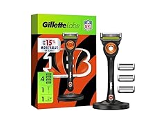 Gillette Labs Special NFL Bengals Edition Shaving Razor for Men - 1 Handle, 4 Razor Blade Refills & Magnetic Stand, GilletteLabs with Exfoliating Bar