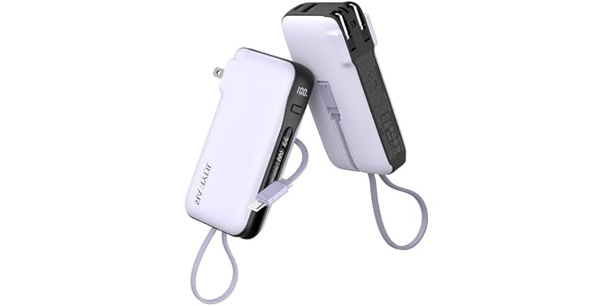 JOYFAR 10,000mAh Powerbank w/AC Plug and Built-in Cables