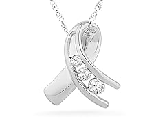 0.25CTW 3 Stone Silver Ribbon Pendant