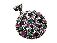 SS Dyed Ruby & Emerald Genuine Semi-Precious Gemstone CZ Pendant