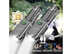 2 Pack Flashlight High Power Telescopic Zoom LED Rechargeable Torch