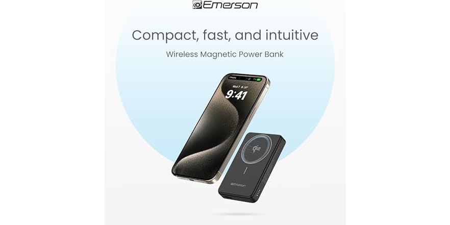 Emerson Compact 10,000mAh Power Bank with 15W Wireless Charging