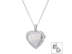 Sterling Silver Heart Locket with Simulated Diamond Necklace