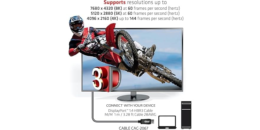 Cavo DisplayPort 1.4 Club3D, HBR3, 8K, 5 Metri, 32.4Gbps, Compatibile Con 4K 144Hz