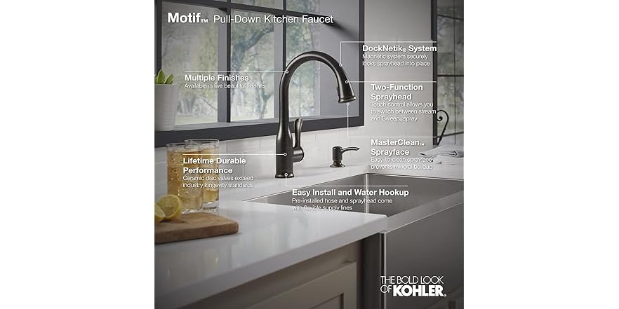 Kohler Motif Küchenarmatur – Ausziehbar, ölgerieben Bronze | Mit Sweep-Spray & Touch-Control, Für Arbeitsplatten Bis 6,4 Cm