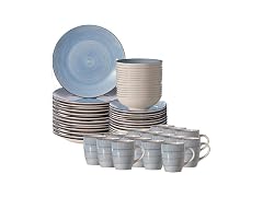64-Pc Dinnerware Set for 16 Swirl Glazed Finish Blue