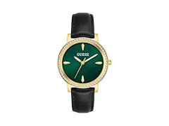 Guess Women's 34mm Watch Black Leather Green Gold
