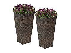 Sunnydaze Set of 2 Square Tall Wicker Planters- Brown