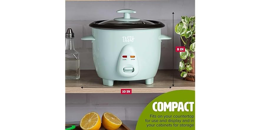Tasty Mini Rice Cooker, 1.5-Quart, Aqua