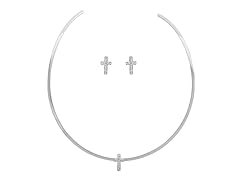 Ladies Simulated Diamonds Cross Earring & Necklace Set- 2 Styles