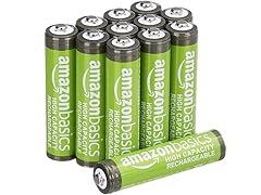 (12 Pack) AmazonBasics Rechargeable AAA NiMH High-Capacity Batteries