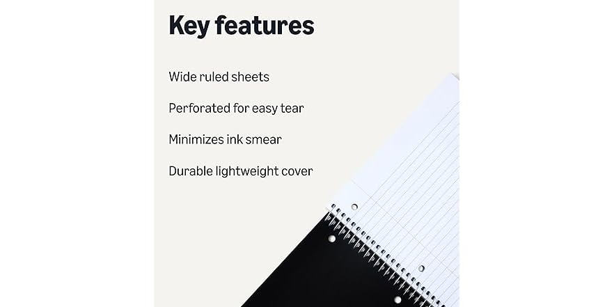 Amazon Basics 3-Subject Notebook Blk 2pk