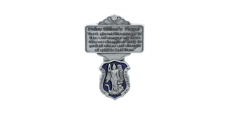 St. Michael Oval Visor Clip - Pewter Keychain For Car Sun Visor, Pray For Us Engraved