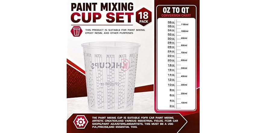 KHLCUPS 38oz Paint Mixing Cups 18-Pack