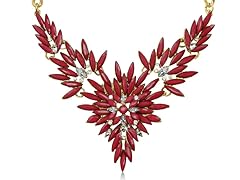 Red & White Crystal Blooming Flower Bib Chain Necklace