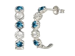 SS Swiss Blue Topaz & White Topaz J Hoop Earrings