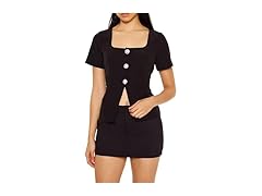 Forever 21 Women (L) Tweed Button Split-hem Top