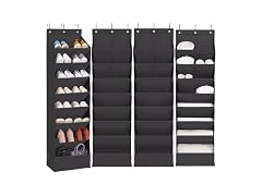 Door Shoe Organizer with 10 Extra Large Pockets, 4-Pack Black