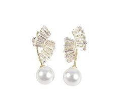 18K Gold Plated Leaf & Pearl Earrings