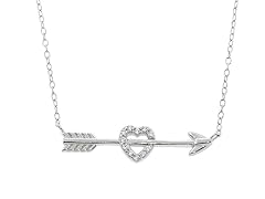 Sterling Silver Cupids Pave Heart & Arrow Necklace