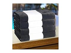 Cotton Stripe Beach Towels, Charcoal 4Pk