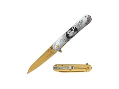 8" Folding Knife Gold Elk Design
