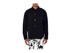 Forever 21 Women's (L) Cotton Curved-Hem Shirt Bla
