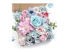 Blue Pink Artificial Rose Flowers w/ Stems