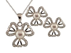 Fancy Silver CZ Pearl Set
