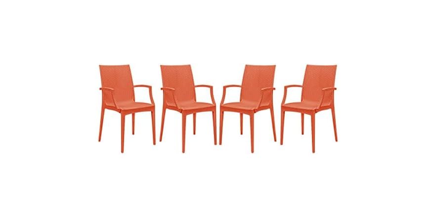 LeisureMod Hickory Stackable Patio Dining Armchair, 4-Pack