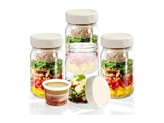WAWINY 4PCS 32Oz Glass Salad Jars with 2 Built-in Dressing Containers