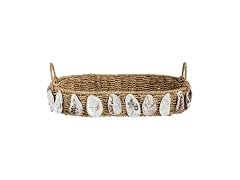 Mud Pie Brown Water Hyacinth Woven Oyster Shell Tray