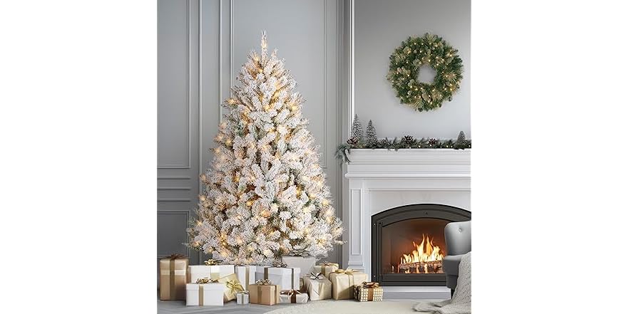 6 ft Pre-Lit Flocked Acacia Artificial Tree