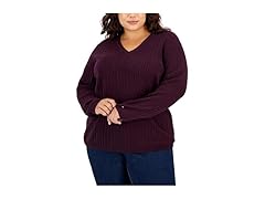 Tommy Hilfiger Womens VNeck Sweater Aubergine (0X)